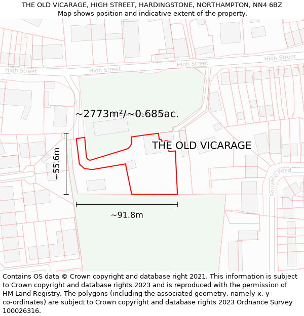 THE OLD VICARAGE, HIGH STREET, HARDINGSTONE, NORTHAMPTON, NN4 6BZ: Plot and title map
