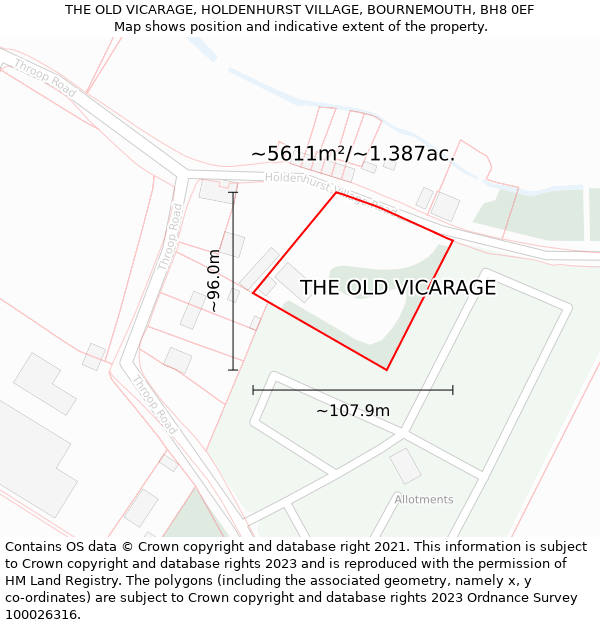 THE OLD VICARAGE, HOLDENHURST VILLAGE, BOURNEMOUTH, BH8 0EF: Plot and title map