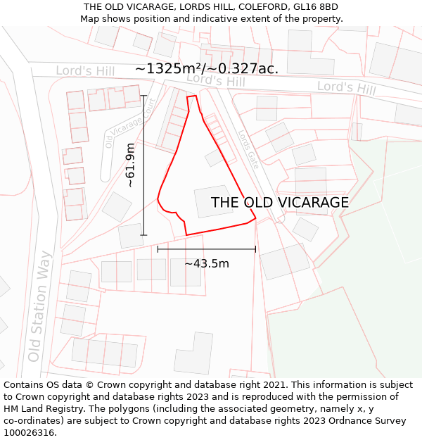 THE OLD VICARAGE, LORDS HILL, COLEFORD, GL16 8BD: Plot and title map