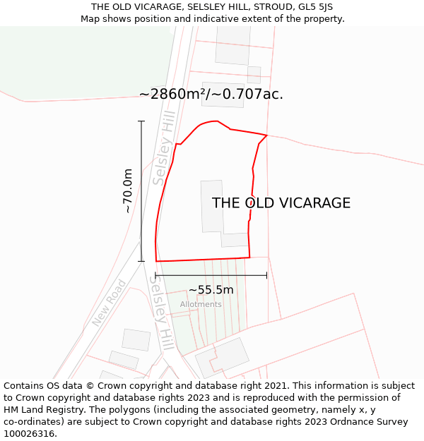 THE OLD VICARAGE, SELSLEY HILL, STROUD, GL5 5JS: Plot and title map