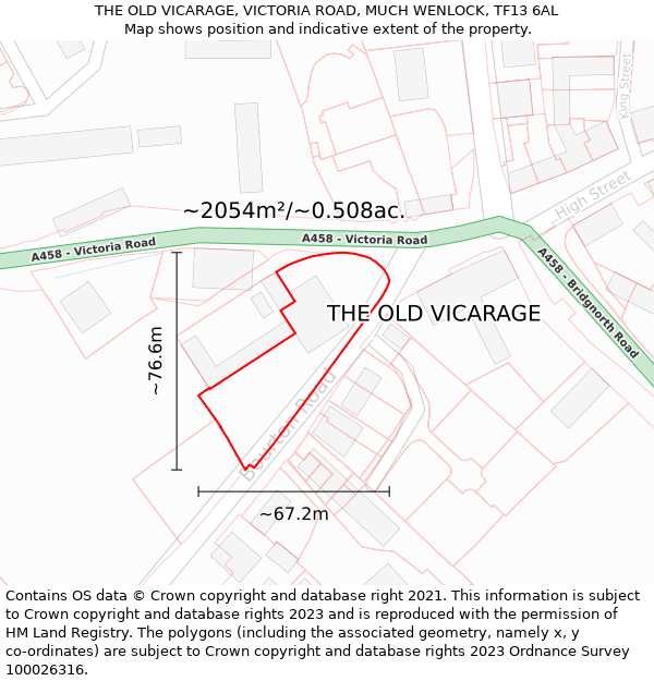 THE OLD VICARAGE, VICTORIA ROAD, MUCH WENLOCK, TF13 6AL: Plot and title map