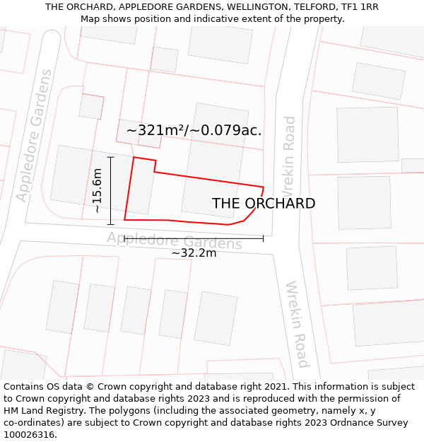 THE ORCHARD, APPLEDORE GARDENS, WELLINGTON, TELFORD, TF1 1RR: Plot and title map