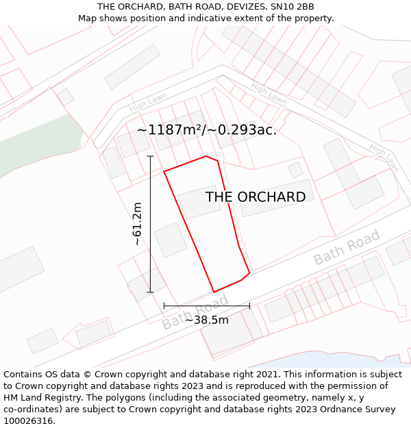THE ORCHARD, BATH ROAD, DEVIZES, SN10 2BB: Plot and title map