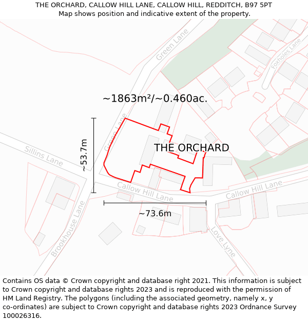 THE ORCHARD, CALLOW HILL LANE, CALLOW HILL, REDDITCH, B97 5PT: Plot and title map