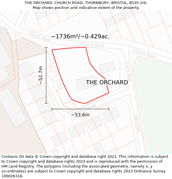 THE ORCHARD, CHURCH ROAD, THORNBURY, BRISTOL, BS35 1HL: Plot and title map