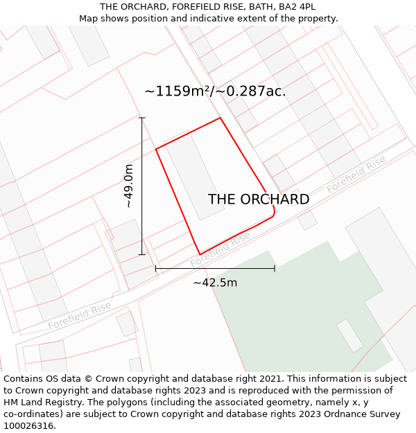 THE ORCHARD, FOREFIELD RISE, BATH, BA2 4PL: Plot and title map