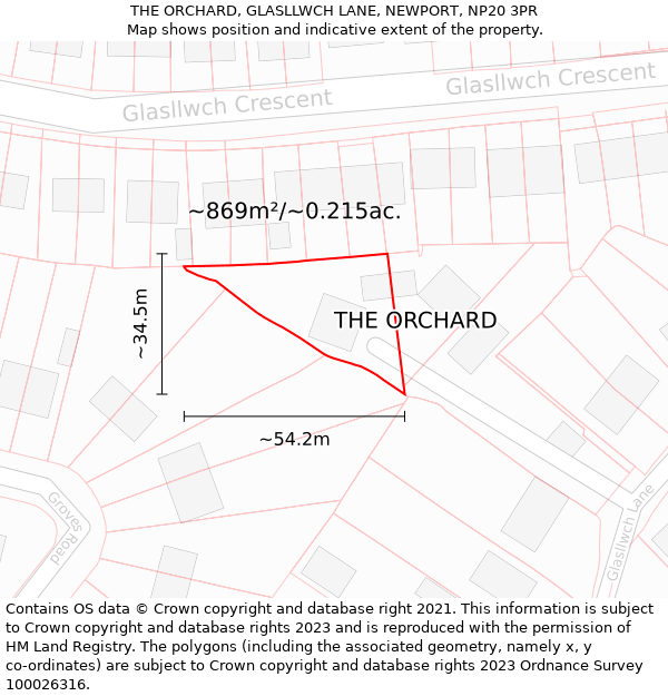 THE ORCHARD, GLASLLWCH LANE, NEWPORT, NP20 3PR: Plot and title map