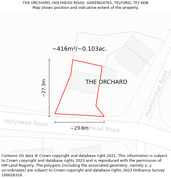 THE ORCHARD, HOLYHEAD ROAD, OAKENGATES, TELFORD, TF2 6DB: Plot and title map