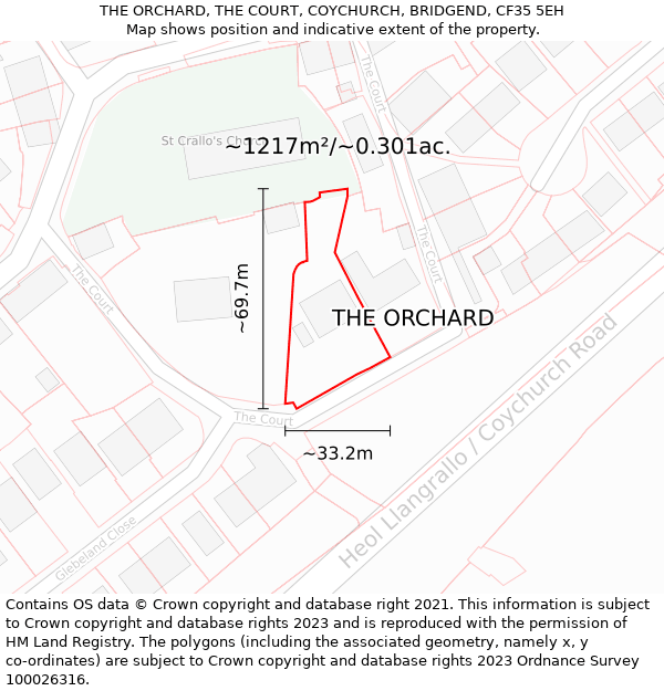 THE ORCHARD, THE COURT, COYCHURCH, BRIDGEND, CF35 5EH: Plot and title map