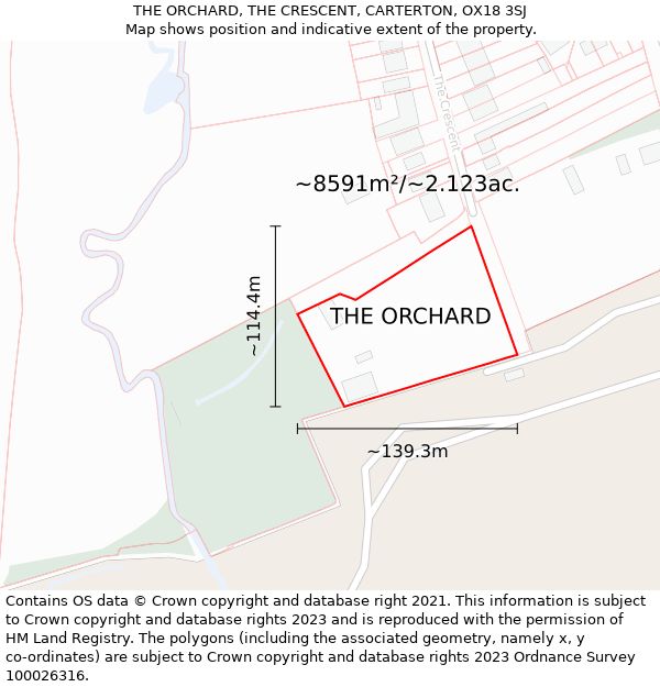 THE ORCHARD, THE CRESCENT, CARTERTON, OX18 3SJ: Plot and title map