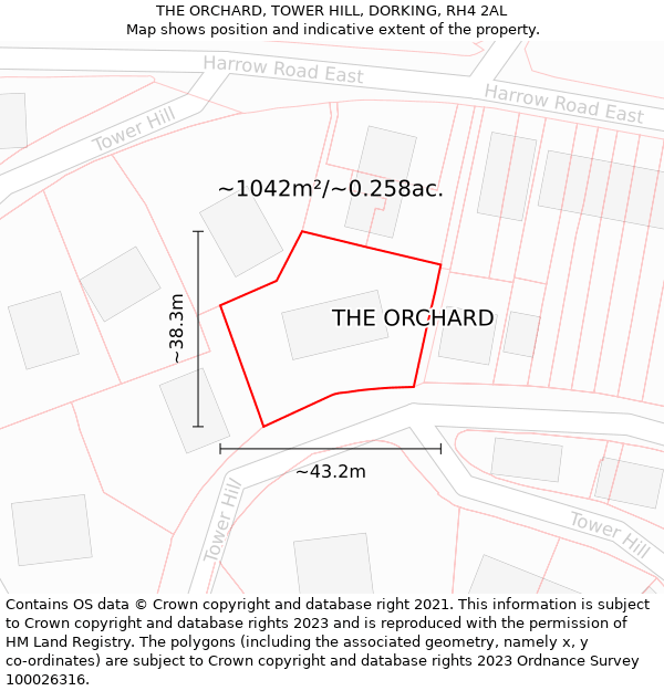 THE ORCHARD, TOWER HILL, DORKING, RH4 2AL: Plot and title map