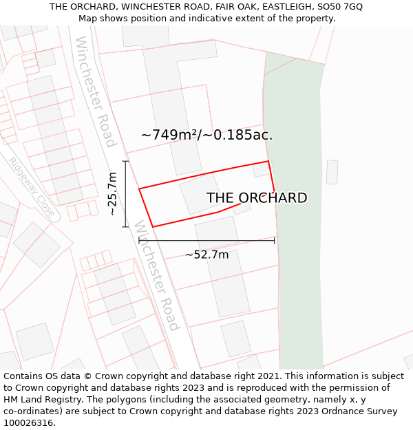 THE ORCHARD, WINCHESTER ROAD, FAIR OAK, EASTLEIGH, SO50 7GQ: Plot and title map