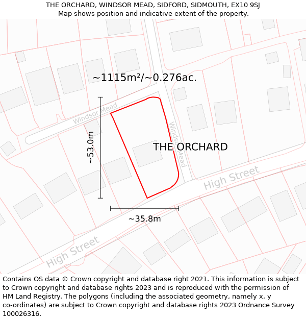 THE ORCHARD, WINDSOR MEAD, SIDFORD, SIDMOUTH, EX10 9SJ: Plot and title map