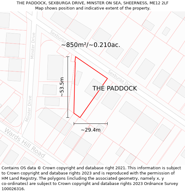 THE PADDOCK, SEXBURGA DRIVE, MINSTER ON SEA, SHEERNESS, ME12 2LF: Plot and title map