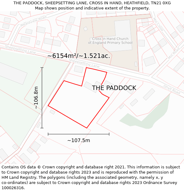 THE PADDOCK, SHEEPSETTING LANE, CROSS IN HAND, HEATHFIELD, TN21 0XG: Plot and title map