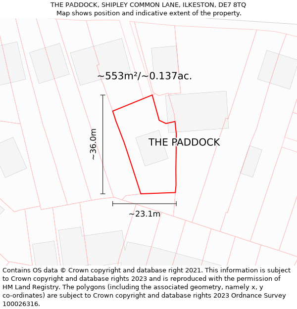 THE PADDOCK, SHIPLEY COMMON LANE, ILKESTON, DE7 8TQ: Plot and title map