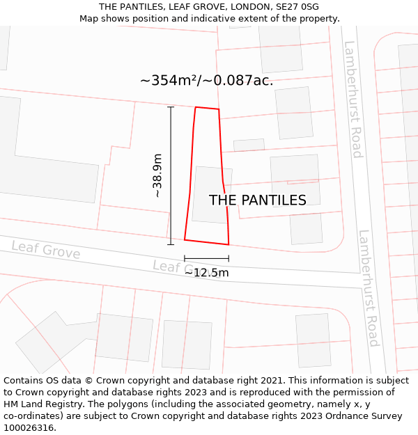 THE PANTILES, LEAF GROVE, LONDON, SE27 0SG: Plot and title map