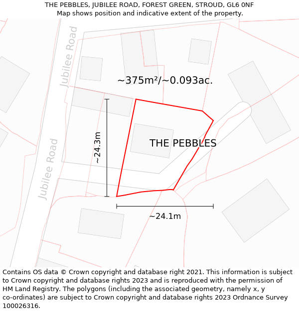 THE PEBBLES, JUBILEE ROAD, FOREST GREEN, STROUD, GL6 0NF: Plot and title map