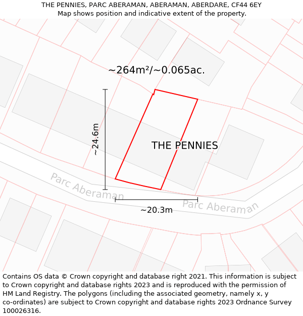 THE PENNIES, PARC ABERAMAN, ABERAMAN, ABERDARE, CF44 6EY: Plot and title map