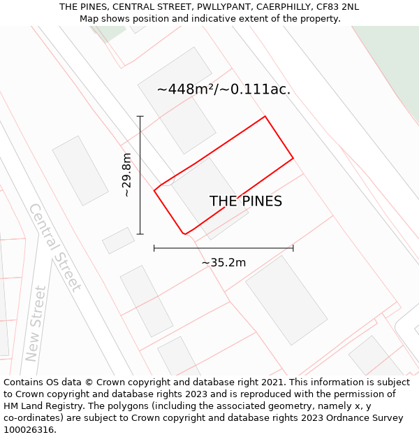 THE PINES, CENTRAL STREET, PWLLYPANT, CAERPHILLY, CF83 2NL: Plot and title map