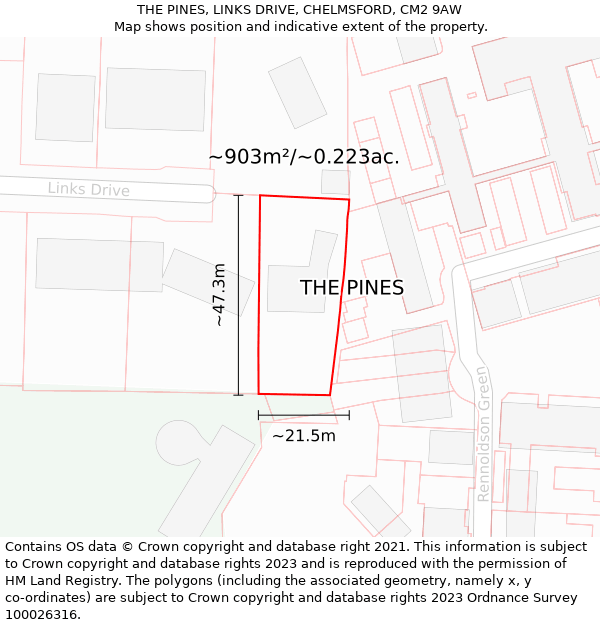 THE PINES, LINKS DRIVE, CHELMSFORD, CM2 9AW: Plot and title map