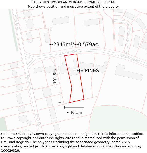 THE PINES, WOODLANDS ROAD, BROMLEY, BR1 2AE: Plot and title map