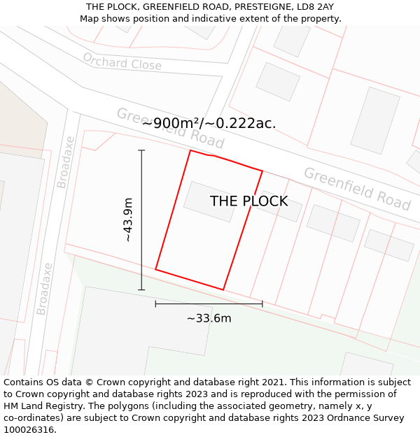 THE PLOCK, GREENFIELD ROAD, PRESTEIGNE, LD8 2AY: Plot and title map