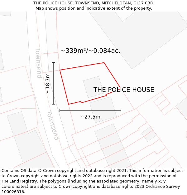 THE POLICE HOUSE, TOWNSEND, MITCHELDEAN, GL17 0BD: Plot and title map