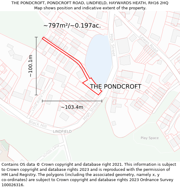 THE PONDCROFT, PONDCROFT ROAD, LINDFIELD, HAYWARDS HEATH, RH16 2HQ: Plot and title map