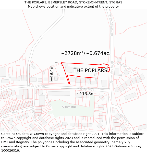 THE POPLARS, BEMERSLEY ROAD, STOKE-ON-TRENT, ST6 8AS: Plot and title map