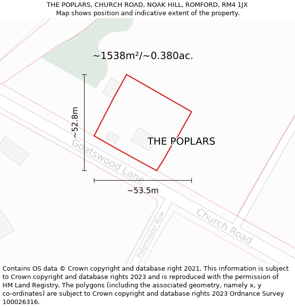 THE POPLARS, CHURCH ROAD, NOAK HILL, ROMFORD, RM4 1JX: Plot and title map