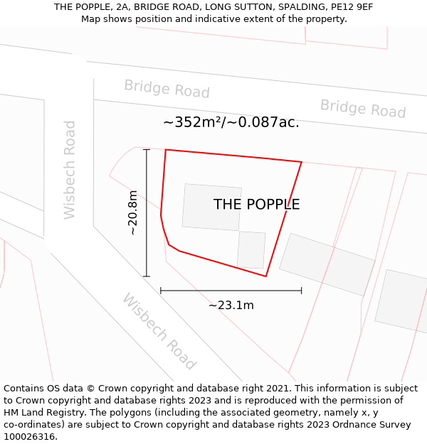 THE POPPLE, 2A, BRIDGE ROAD, LONG SUTTON, SPALDING, PE12 9EF: Plot and title map