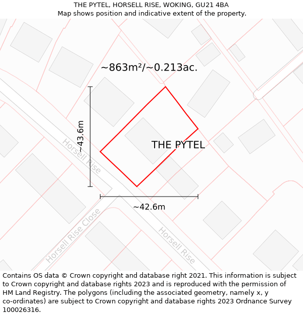 THE PYTEL, HORSELL RISE, WOKING, GU21 4BA: Plot and title map