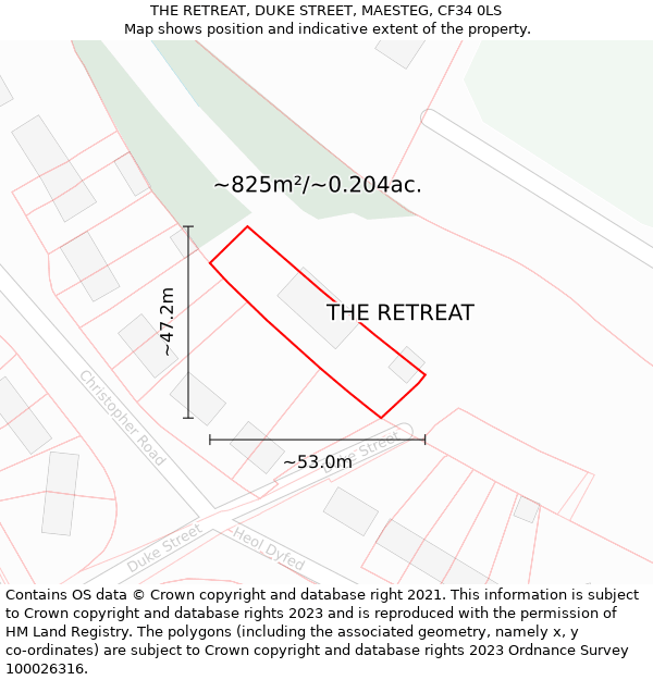 THE RETREAT, DUKE STREET, MAESTEG, CF34 0LS: Plot and title map