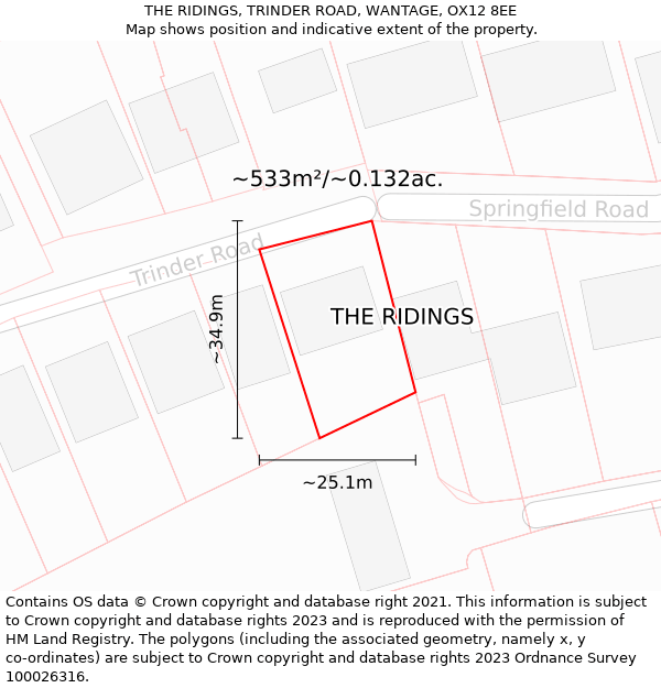 THE RIDINGS, TRINDER ROAD, WANTAGE, OX12 8EE: Plot and title map