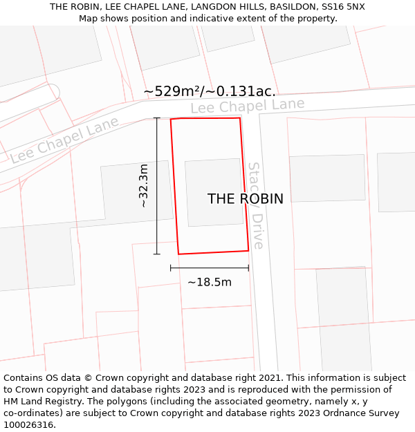THE ROBIN, LEE CHAPEL LANE, LANGDON HILLS, BASILDON, SS16 5NX: Plot and title map