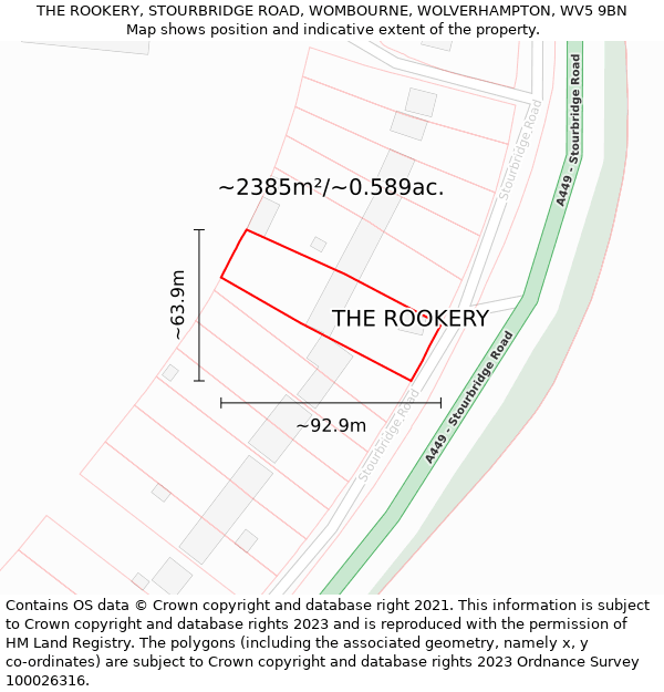 THE ROOKERY, STOURBRIDGE ROAD, WOMBOURNE, WOLVERHAMPTON, WV5 9BN: Plot and title map