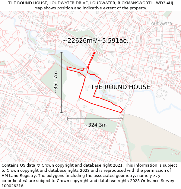 THE ROUND HOUSE, LOUDWATER DRIVE, LOUDWATER, RICKMANSWORTH, WD3 4HJ: Plot and title map