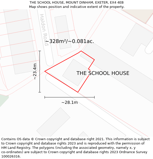 THE SCHOOL HOUSE, MOUNT DINHAM, EXETER, EX4 4EB: Plot and title map