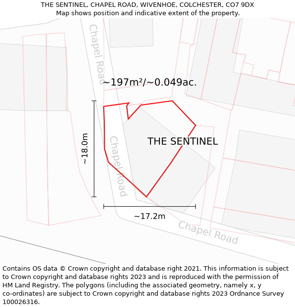 THE SENTINEL, CHAPEL ROAD, WIVENHOE, COLCHESTER, CO7 9DX: Plot and title map