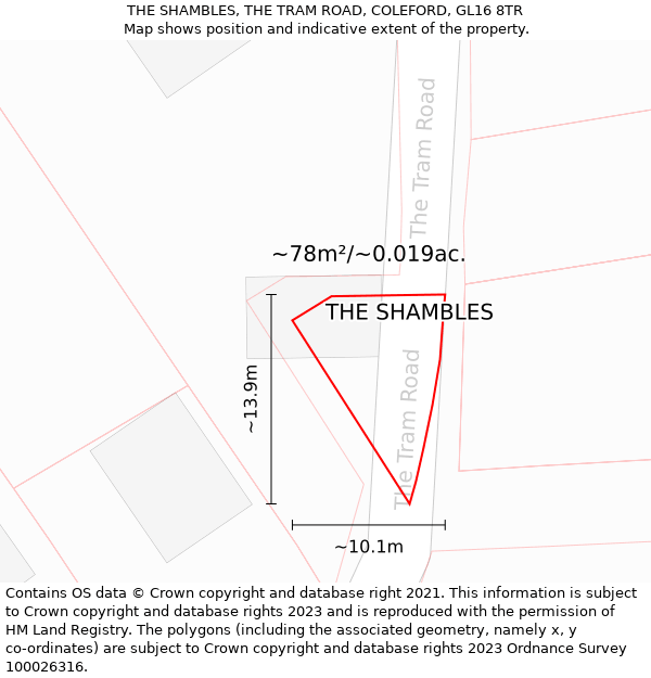 THE SHAMBLES, THE TRAM ROAD, COLEFORD, GL16 8TR: Plot and title map
