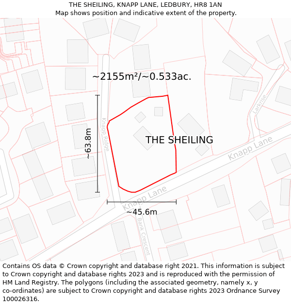 THE SHEILING, KNAPP LANE, LEDBURY, HR8 1AN: Plot and title map