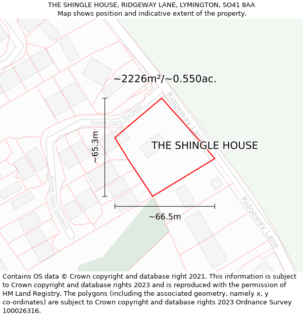 THE SHINGLE HOUSE, RIDGEWAY LANE, LYMINGTON, SO41 8AA: Plot and title map