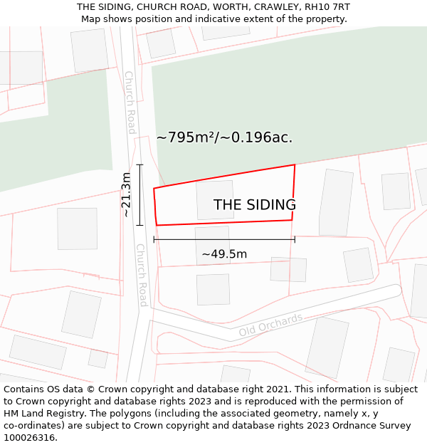 THE SIDING, CHURCH ROAD, WORTH, CRAWLEY, RH10 7RT: Plot and title map