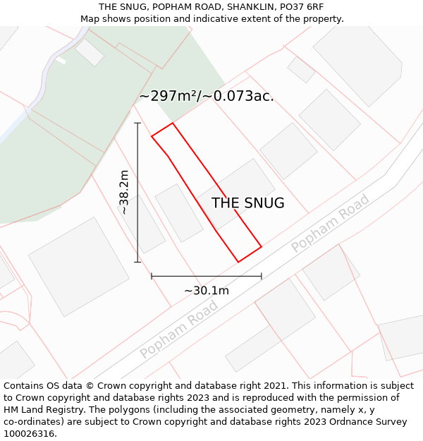 THE SNUG, POPHAM ROAD, SHANKLIN, PO37 6RF: Plot and title map