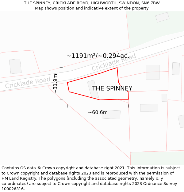 THE SPINNEY, CRICKLADE ROAD, HIGHWORTH, SWINDON, SN6 7BW: Plot and title map