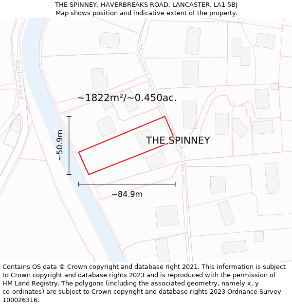 THE SPINNEY, HAVERBREAKS ROAD, LANCASTER, LA1 5BJ: Plot and title map