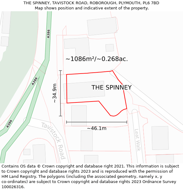 THE SPINNEY, TAVISTOCK ROAD, ROBOROUGH, PLYMOUTH, PL6 7BD: Plot and title map