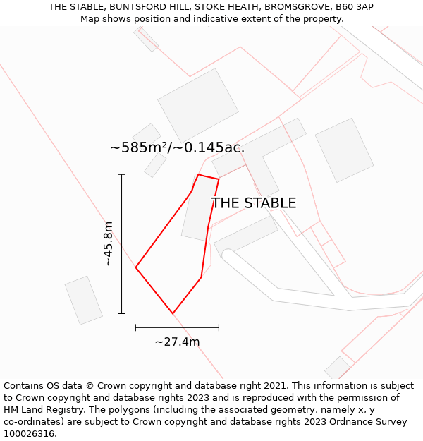 THE STABLE, BUNTSFORD HILL, STOKE HEATH, BROMSGROVE, B60 3AP: Plot and title map