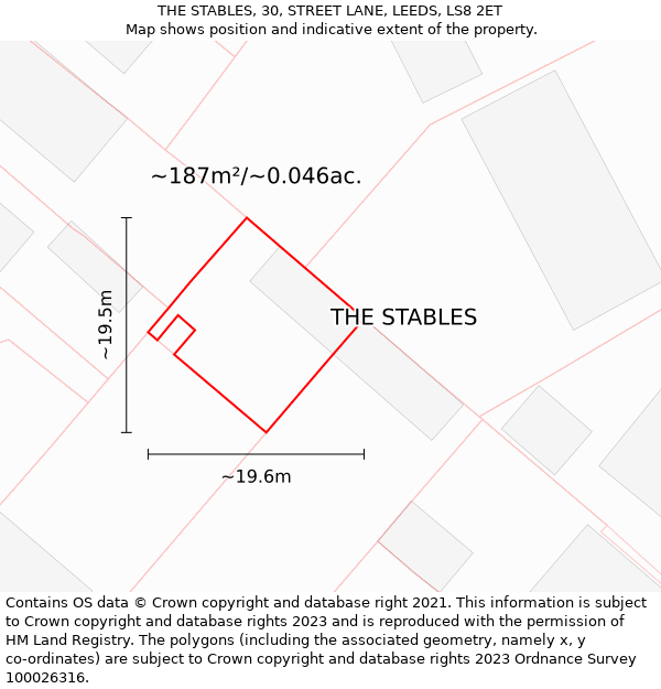 THE STABLES, 30, STREET LANE, LEEDS, LS8 2ET: Plot and title map